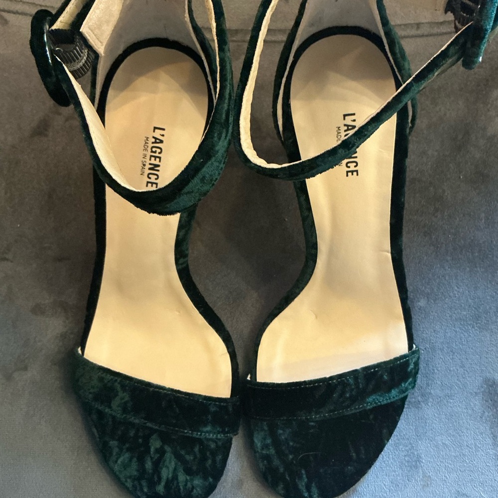 L'AGENCE Dark Green Velvet Heels